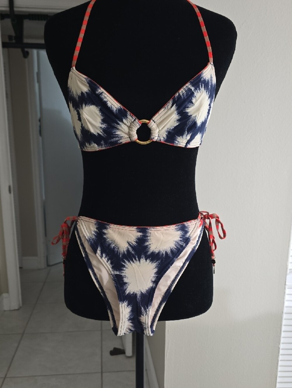 Marc By Marc Jacobs Navy, Cream & Coral Tie-Dye Bikini